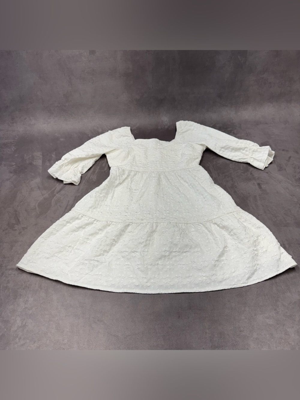 SHEIN White Eyelet Tiered babydoll mini Dress women’s square neckline size S